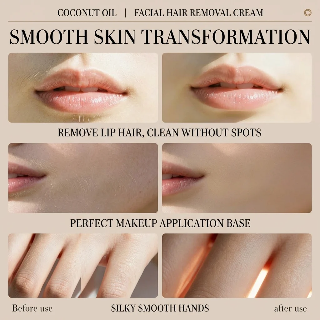 🥥 Painless Hair Removal — Face, Underarms, Legs, & Intimate Areas — Gentle Growth Inhibition: Coconut Hair Removal Cream