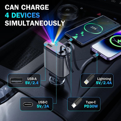 🔥Last Day Promotion 49% OFF🔥 - 4 in 1 Retractable Car Charger With Stary Lights