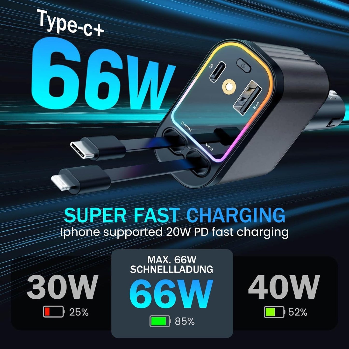 🔥Last Day Promotion 49% OFF🔥 - 4 in 1 Retractable Car Charger With Stary Lights